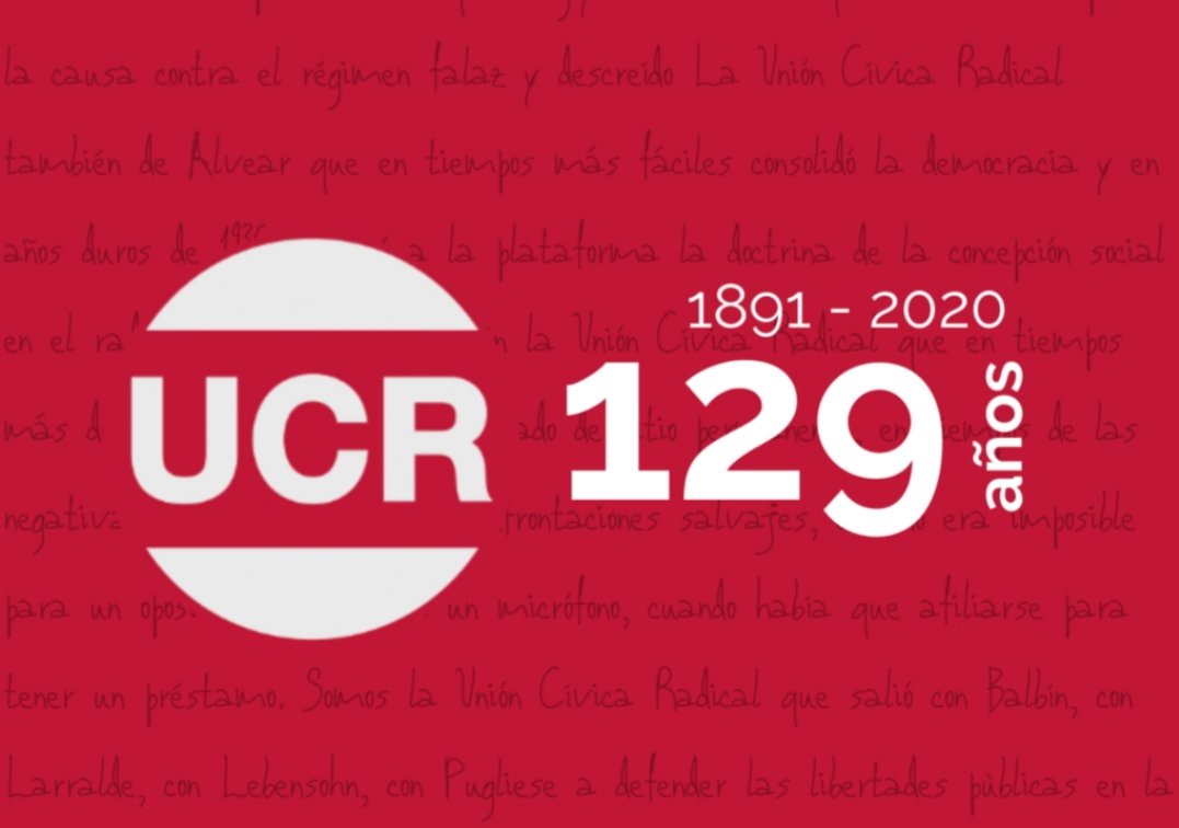 UCRCaroya's tweet photo. Feliz 129 años en el cumpleaños de su creación,  valores , principios y dirigentes históricos que marcaron un camino. Hoy es un tiempo de repensar ese legado y seguir  luchando  por los Argentinos. https://t.co/sp3o1R33lI