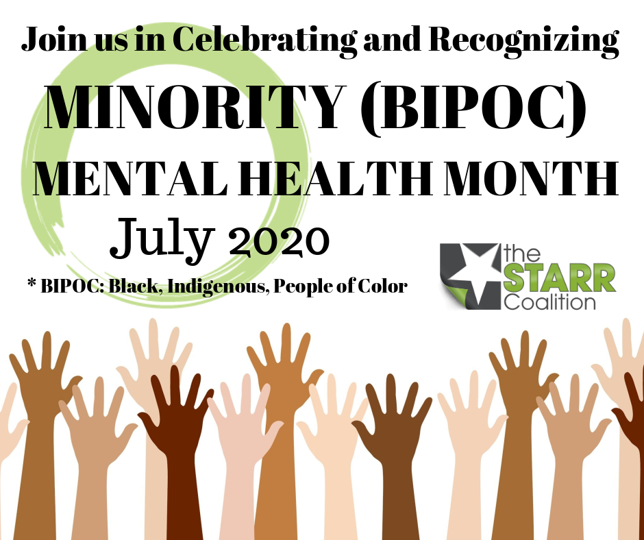 STARR_Coalition's tweet photo. Minority Mental Health Awareness Month was founded by American author, journalist and teacher Bebe Moore Campbell to bring awareness to the unique struggles that underrepresented groups face in regard to mental illness in the United States. https://t.co/g6blj4l0qZ