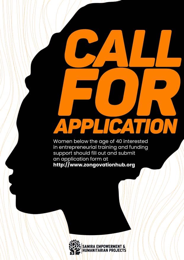 Call for Application from Young Women Entrepreneurs in Ghana. Deadline for application is on Friday July 3, 2020.

For further details and enquiries, please call 0262944919 or send a message to info@zongovationhub.org.