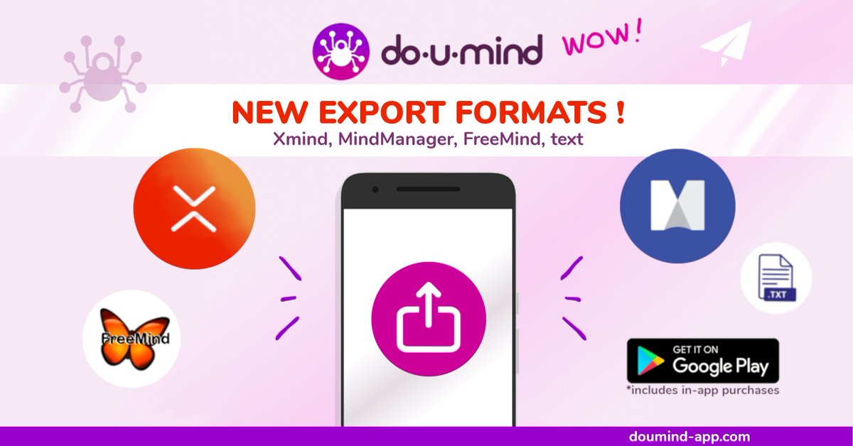 📢NEW EXPORT FORMATS : #xmind #mindmanager, #freemind or text !

🎊 doUmind Pro is FREE until July 1st 2020!! GET IT NOW ON PLAYSTORE : play.google.com/store/apps/det… 🔥

✍️ Draw it.  📸 Scan it.   ⬆️ Share it.

#mindmap #mindmapping #app #playstore  #new  #scanner #specialoffer #free