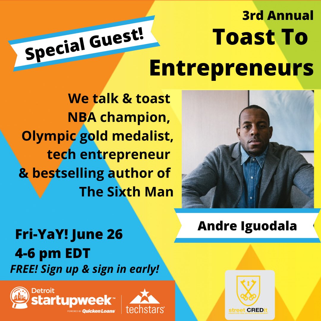 jcraw55's tweet photo. Today @streetCREDdet is host to our 3rd annual “Toast to entrepreneurship with #DetroitStartUpWeek ! We host a virtual talk and toast with some heavy hitters in the entrepreneurial game! Register to Attend @ https://t.co/JhCTjiPQXx https://t.co/htGRuRMSxl