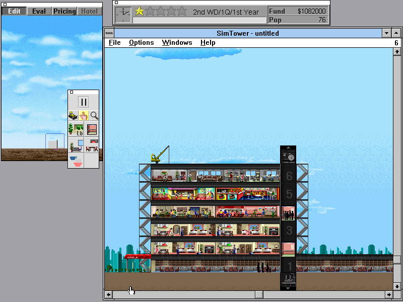 alexisamand's tweet image. Mouais.. je ne suis pas sûr que 2 ascenseurs puissent fonctionner en même temps de cette façon. #SimTower #Retrogaming