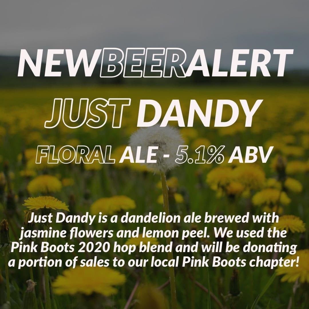 PinkBootsKC's tweet photo. 🚨 Beer Release! 🚨

Come by @BorderBrewCo for our newest @pinkbootsbeer collaboration! Just Dandy is a 5.1% dandelion ale with jasmine flowers and lemon peel! This brew is like sunshine and summer in a glass! See you in the taproom! ☀️ https://t.co/9VDlISU8bI