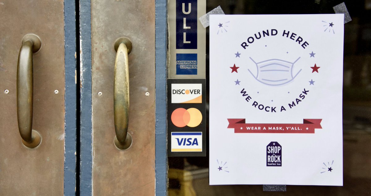 roundrock's tweet photo. #RockAMask, y'all! Wearing a mask helps keep your favorite businesses open. That's why we've partnered with the @RRCoC on a campaign promoting the wearing of masks to reduce the spread of #COVID19. 

DETAILS: https://t.co/9f0LewXIEz https://t.co/toGRHG8kdk