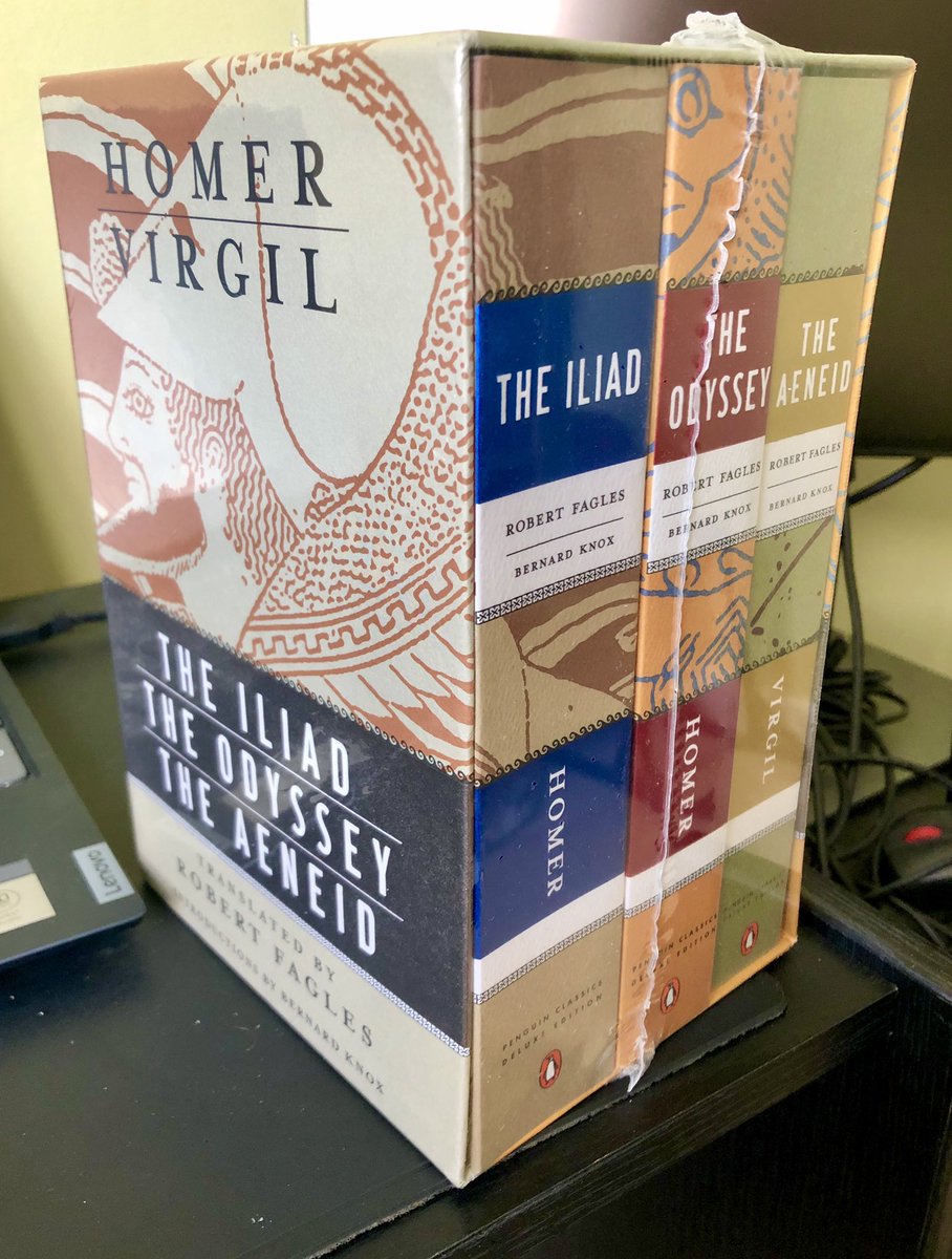 OptimoPrincipi's tweet photo. Ran out of shelf space a long time ago but when it comes to classics go big or go home. #virgil #homer #iliad #odyssey #aeneid #Fagles https://t.co/6lQcNi0Fkm