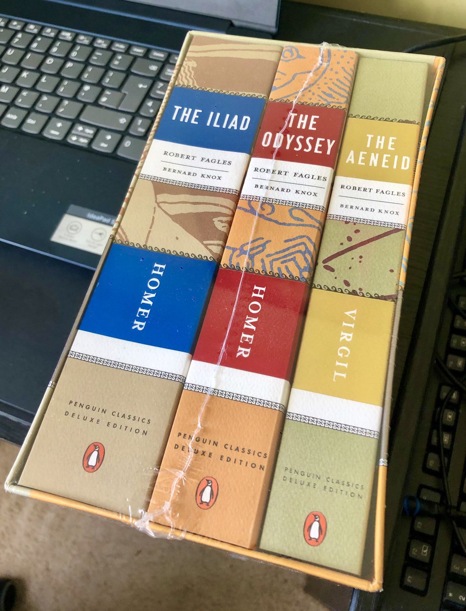OptimoPrincipi's tweet photo. Ran out of shelf space a long time ago but when it comes to classics go big or go home. #virgil #homer #iliad #odyssey #aeneid #Fagles https://t.co/6lQcNi0Fkm