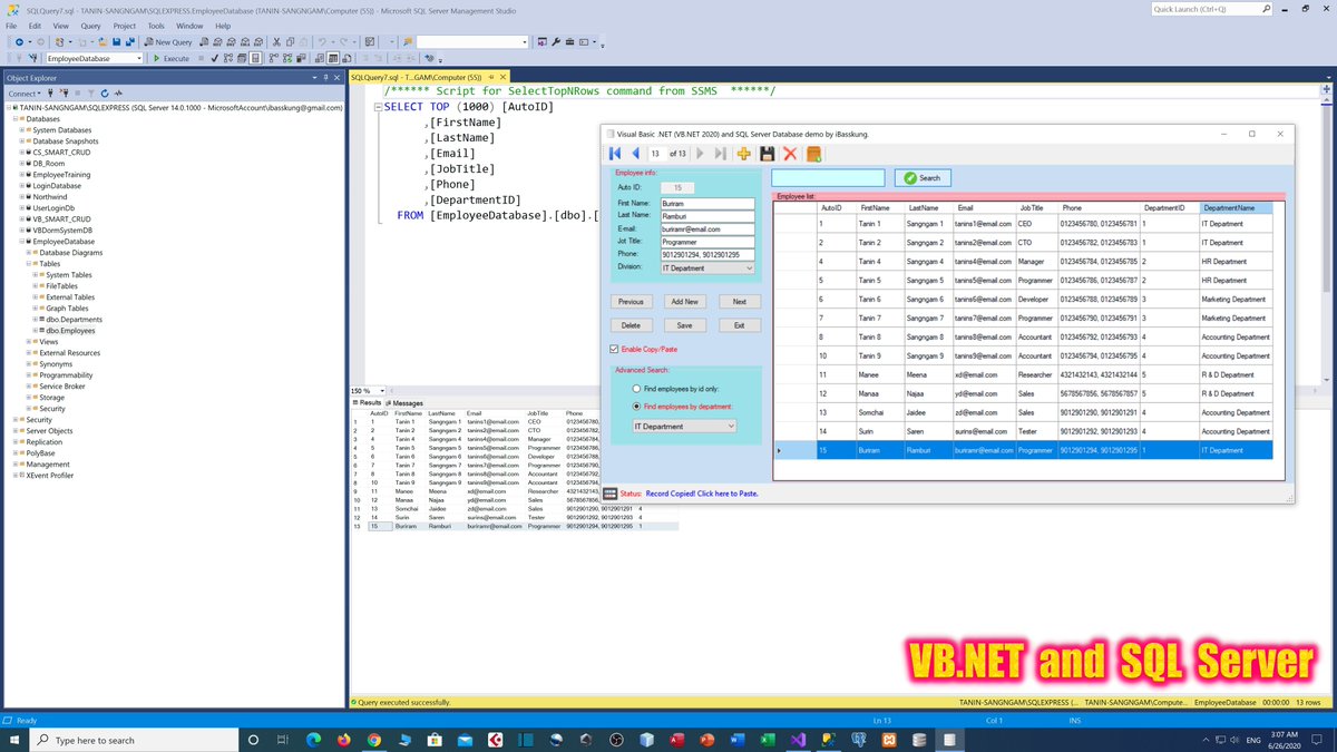 IBasskung's tweet image. 🚀 Visual Studio 2019 : Visual Basic .NET and SQL Server Database : Simple and advanced search (plus Copy/Paste feature).

#CodeAMinute #iBasskung #iBasskungTutorial #iBasskungAcademy #OnlineCourse