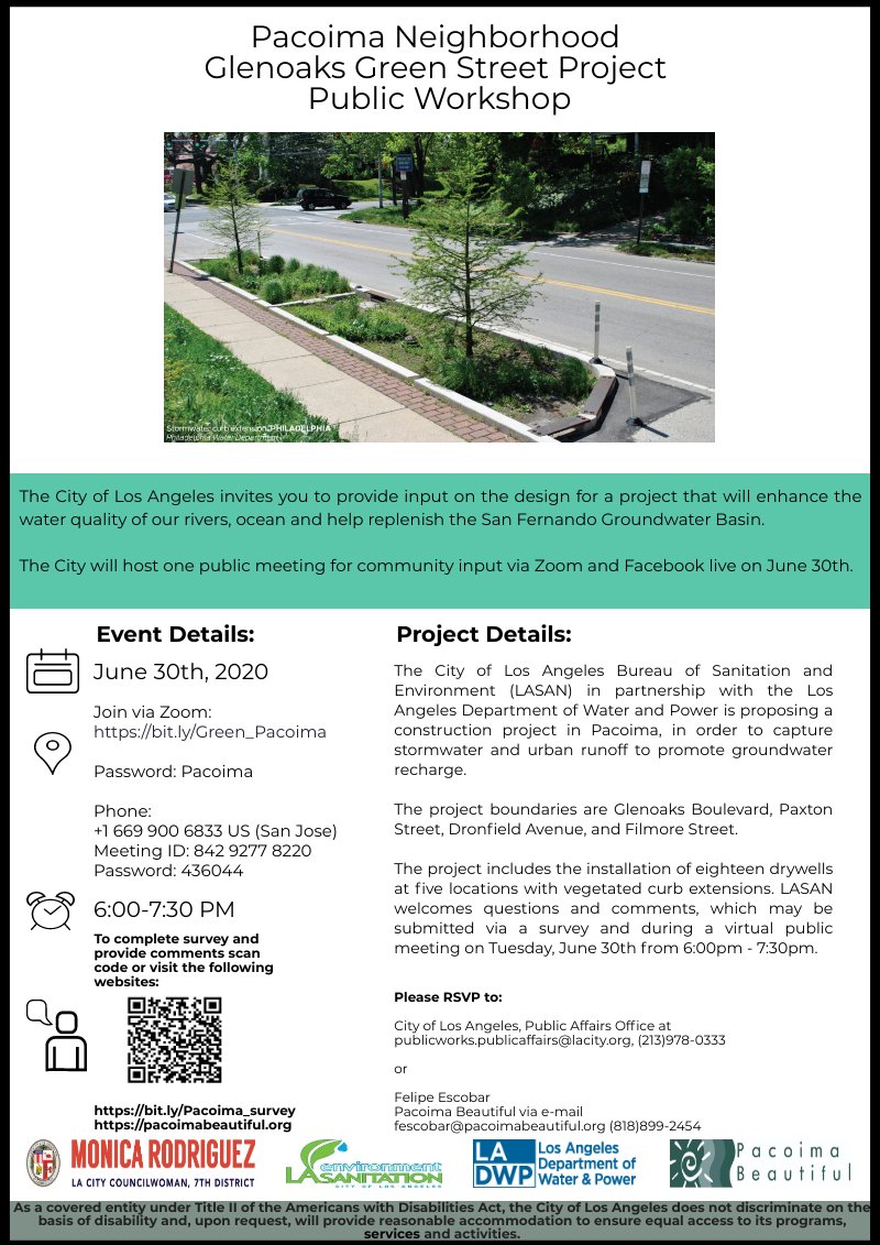 PB__Community's tweet photo. Quick reminder Join us Tuesday, June 30, to learn more about this exciting project.. New improvements are coming to pacoima! Let us know what your thoughts by clicking here: https://t.co/Z4BBN1t39m 

#keeppacoimabeautiful #greenstreets #pacoima #community #SFV https://t.co/r0NLOi7NEC