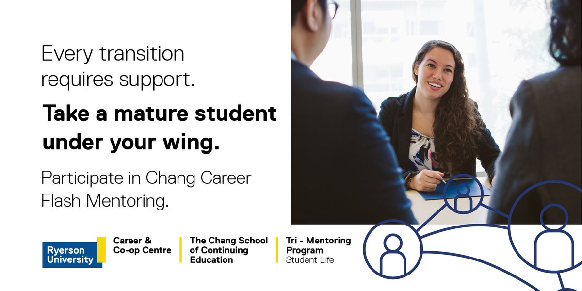 .@ChangSchool Career Flash Mentoring program, managed by @RyersonCareer and <a href="/trimentoring/">Tri-Mentoring Program</a>, is seeking mentors for students in the areas of #DataAnalytics, #CyberSecurity, #OccupationalHealthandSafety, #GIS and #PublicRelations. Learn how to get involved: ow.ly/Skfe50A9hyr