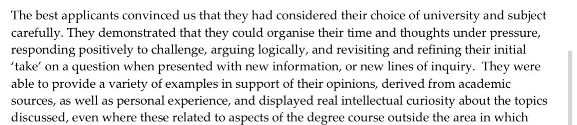 Mouhssin Ismail (@mouhssin_ismail) on Twitter photo Some excellent feedback on how the ‘best’ candidates perform in interview from a <a href="/Cambridge_Uni/">Cambridge University</a> College. Students should study this paragraph and develop/enhance some of these skills. Some excellent feedback on how the ‘best’ candidates perform in interview from a <a href="/Cambridge_Uni/">Cambridge University</a> College. Students should study this paragraph and develop/enhance some of these skills.