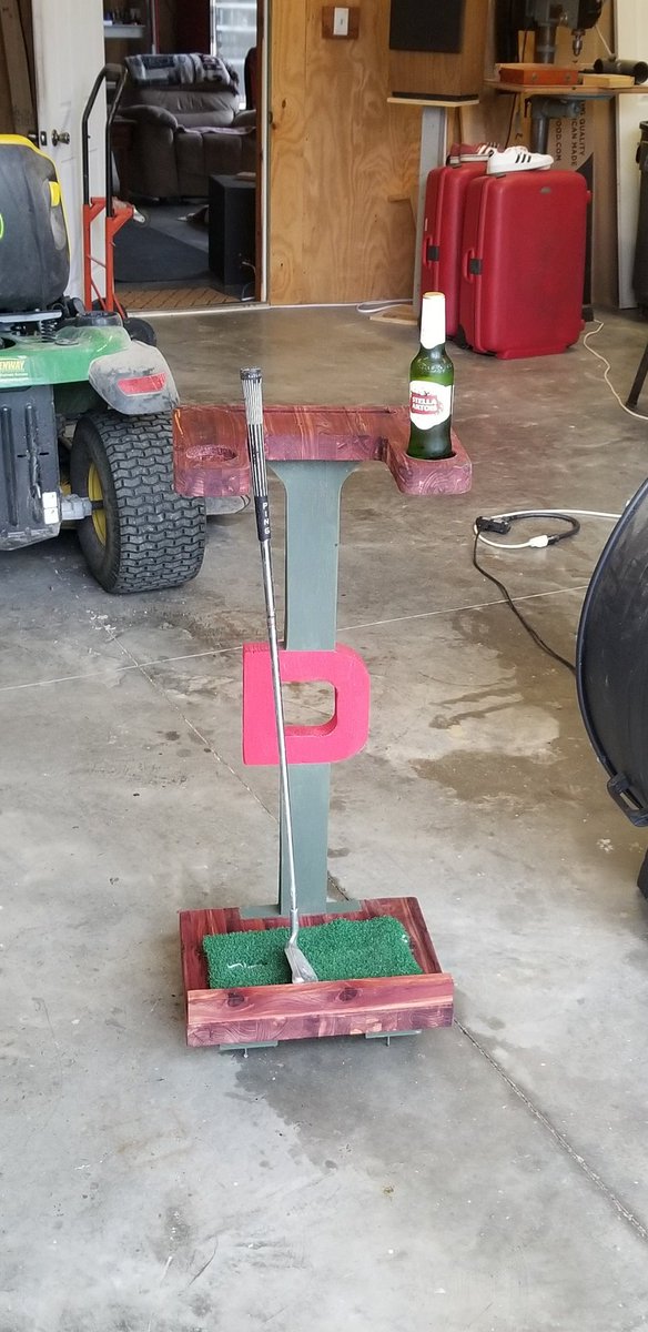Club/beverage holder is just about complete.  Made it out of milled pine from my land and leftover cedar butcher block.