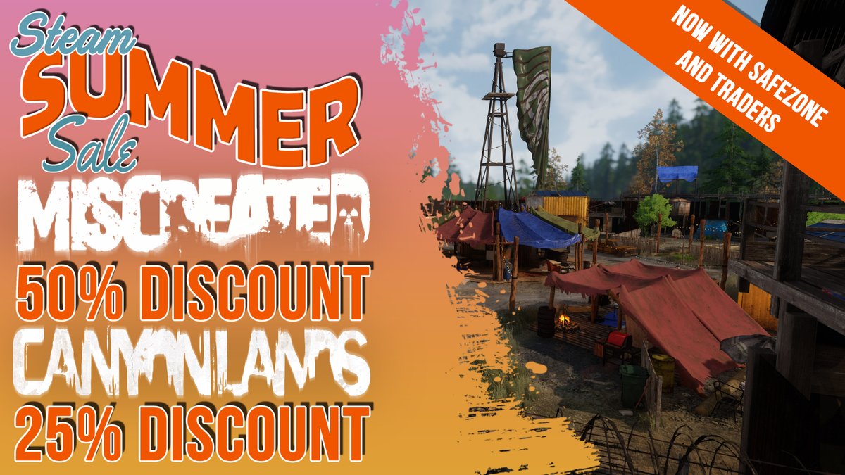 miscreatedgame's tweet image. Miscreated and its DLCs are current on sale as part of the Steam Summer Sale! Be sure to try and new safezones and vendors! store.steampowered.com/app/299740