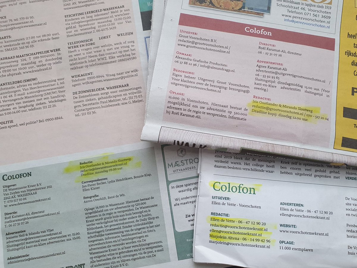 Vrouwelijke lijsttrekkers? Vrouwelijke redacteuren! Lokale weekbladen De Wassenaarse Krant(DWK) en Groot Voorschoten als combi met Iris Oostlander en Miranda Slootweg. Maandelijkse Voorschotense Krant met Ellen de Vette en Marjolein  Altena als redactie.Deze week weer fraai werk!