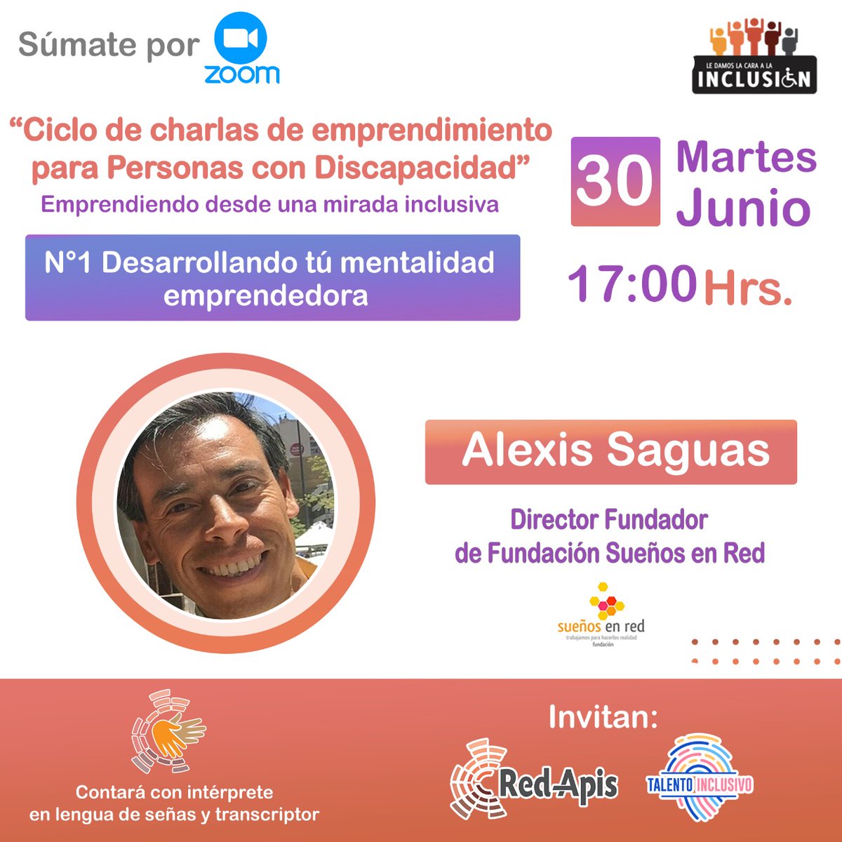 Red_Apis's tweet photo. @Red_Apis y @TLT_Inclusivo invitan a participar en el “Ciclo de 5 Charla de Emprendimiento” orientado a Personas con Discapacidad que se realizará durante junio y julio.

El registro lo debes realizar aquí:

https://t.co/giduzLeP7w https://t.co/osnYJFxLe3
