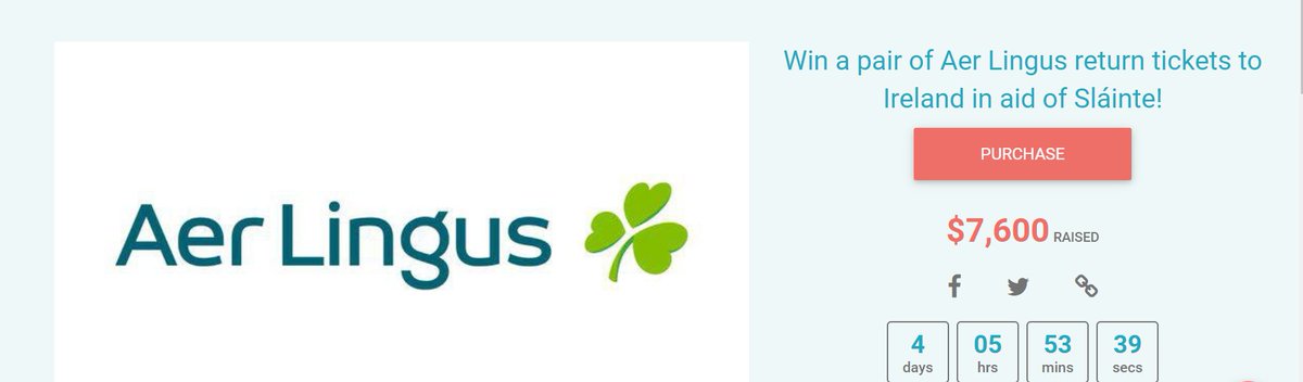 Only 4 DAYS left to enter our raffle and be in a chance of winning TWO round trip tickets to Ireland thanks to Aer Lingus ✈️☘️
There is ONLY 24 tickets LEFT out of the 100 tickets available so now is the time to enter. 
go.rallyup.com/aer-lingus-sla…