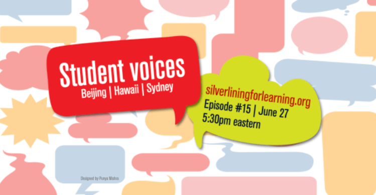 EcnuE's tweet image. This week #silverliningforlearning - Episode 15: Student Voices - with distinguished educator hosts @YongZhaoEd @shynicola @chrs_dede @mcleod @punyamishra @travelinedman! We will have student guests from Beijing, Hawaii, and Sydney to join us tomorrow at youtube.com/channel/UC9XEs…