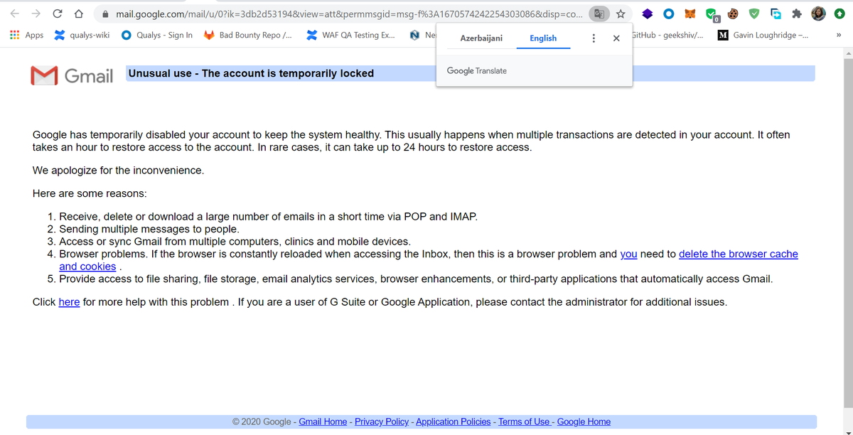 freak_crypt's tweet photo. @gmail @Google I have found some suspicious activities in my email account and also my account has been disabled for 24 hours. Weird emails have been sent to 555-555-0199@example.com without my knowledge. https://t.co/o9ehcoXT7j
