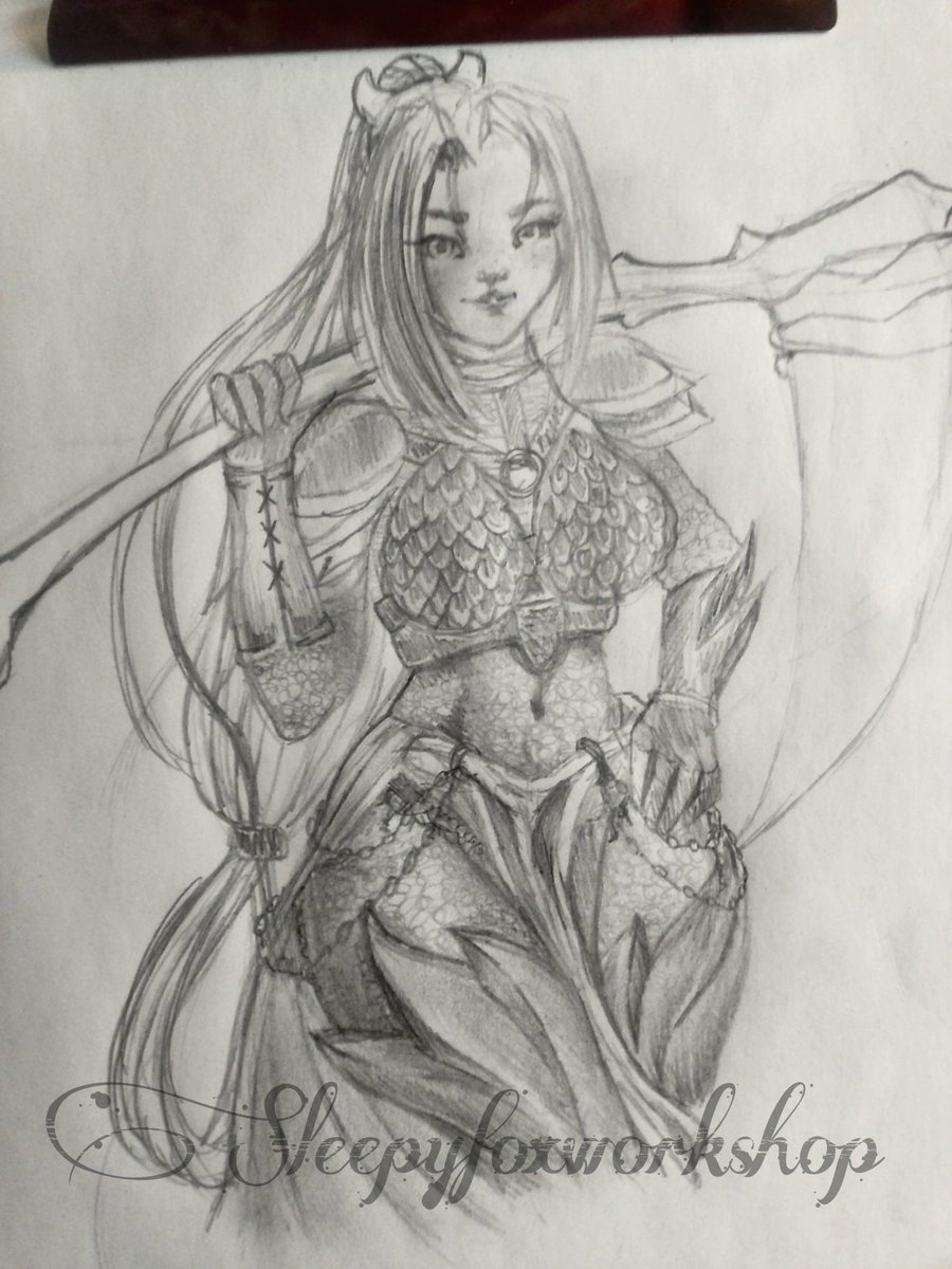 strudel_von's tweet photo. Taking a break to do a sketch for fun. 
My character saith in her new armor. https://t.co/fbnjIenjL2