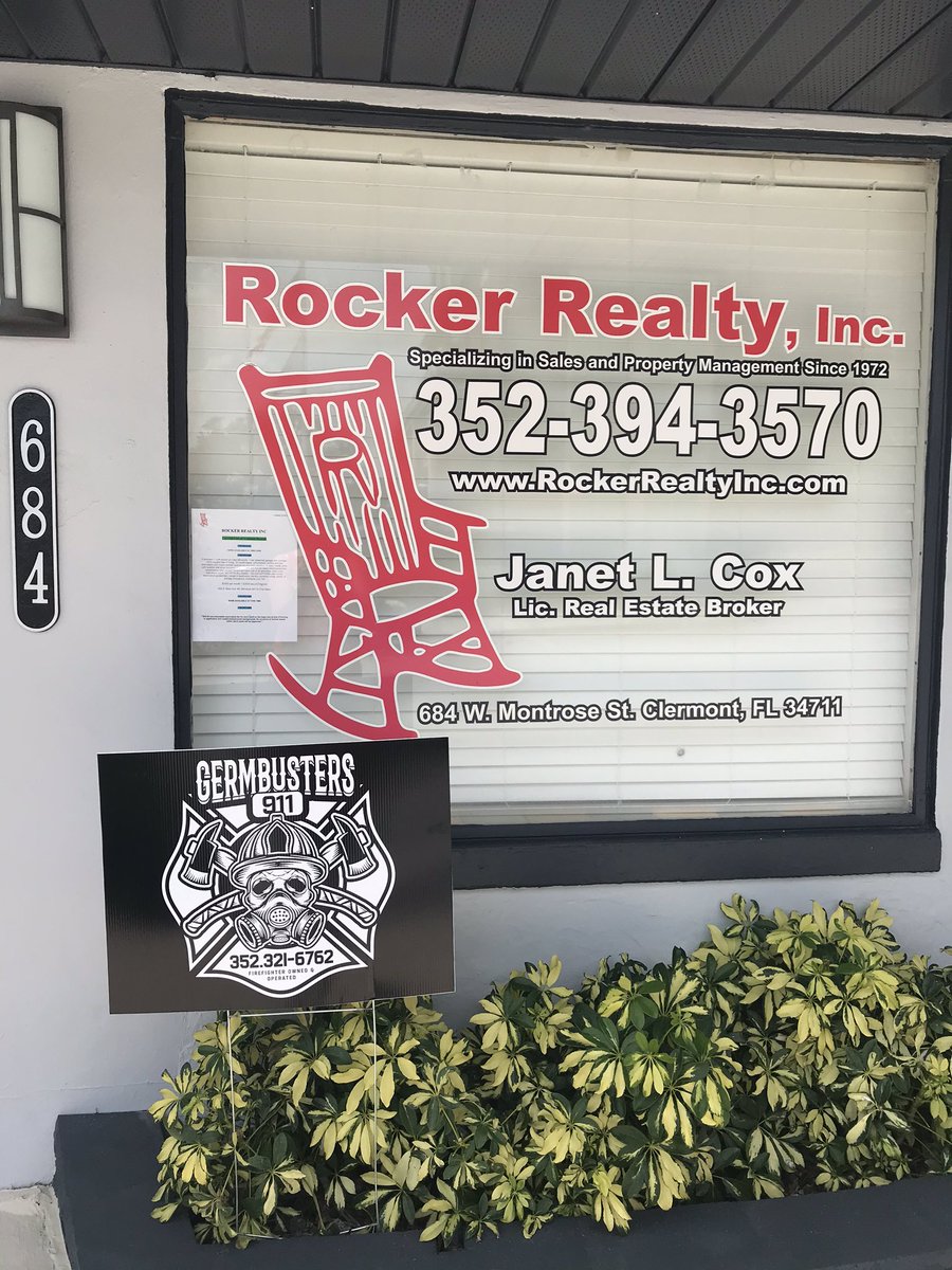 RockerRealtyInc's tweet image. Thanks to Germ Busters 911, they are helping us take preventative measures to keep our office, staff, customers, and vendors safe. Tomorrow we will have the inside treated and will be back open for normal business hours on Monday. Everyone stay safe!