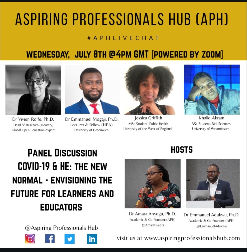 Has COVID-19 changed #HE for good? Join our panel of learners &amp; educators to discuss this and the challenges &amp; opportunities arising from remote learning in HE.  Register here &amp; please share <a href="/AspProfHub/">Aspiring Prof Hub</a> -  eventbrite.co.uk/e/covid-19-he-… #HE