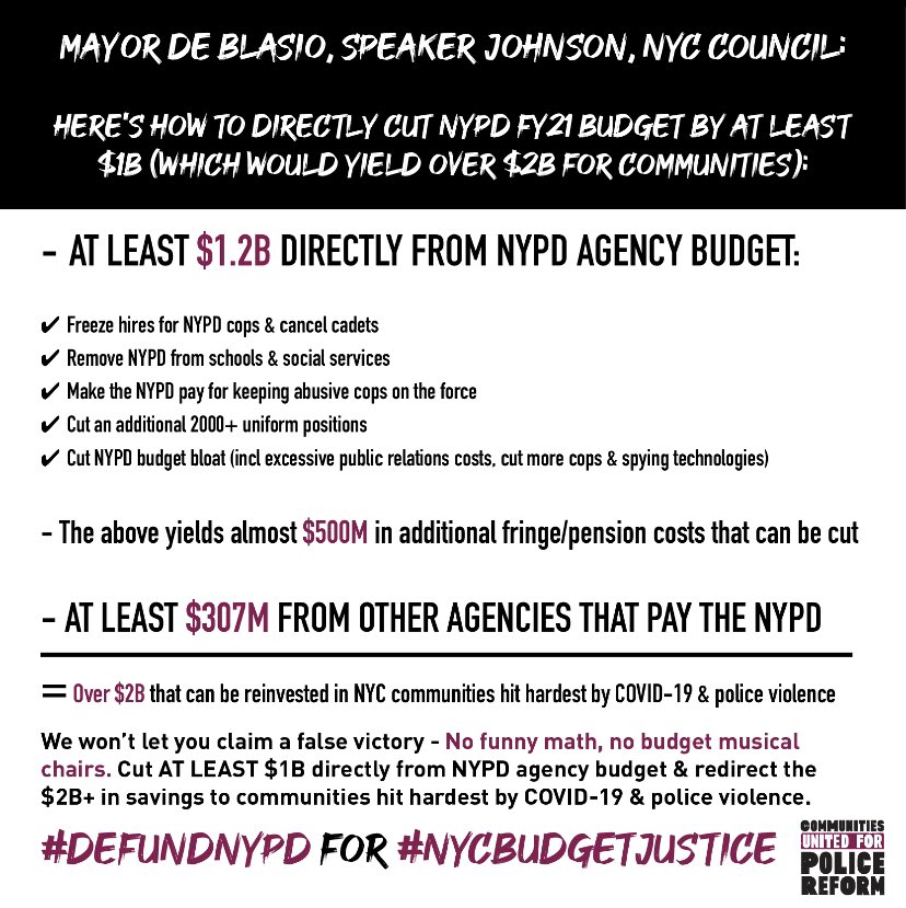 Brianr4NY's tweet photo. .@NYCCouncil - The time is now! Can we count on you to vote NO on any budget that doesn't: 

1️⃣ #DefundNYPD's FY21 budget by at least $1B &amp; reinvest $2B+ to our communities 
2️⃣ Cancel/deny new NYPD programs +
3️⃣Increases NYPD budget transparency? #NYCBudgetJustice

@changethenypd https://t.co/gEVqNbj3Da