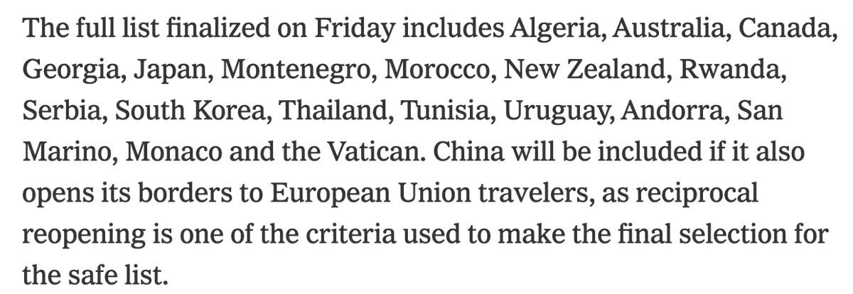 GlennKessler__'s tweet photo. Citizens of the United States are blocked from the EU. But these countries are deemed to have handled the coronavirus well enough to allow their citizens to travel to Europe. https://t.co/yGeVsqd8n9 https://t.co/VYtDyNuBhX