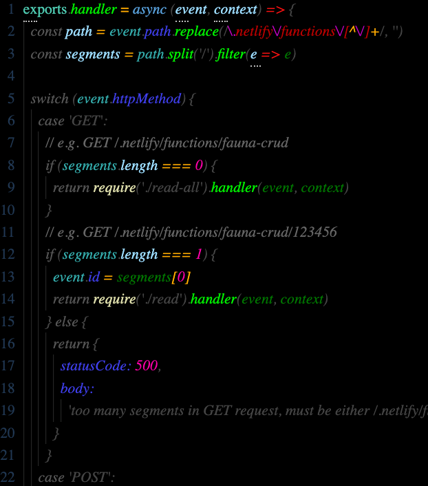 Reactivizer's tweet photo. @WebDevCaleb It's a big reason I was never a React Redux fan; Switch statement overload. :)

My codebase search found switch statements in some autogen and downpiling code.

And I commonly see it in server code pivoting on the HTTP method type, eg, this autogen Netlify boilerplate code.... https://t.co/fggnMsY3pB
