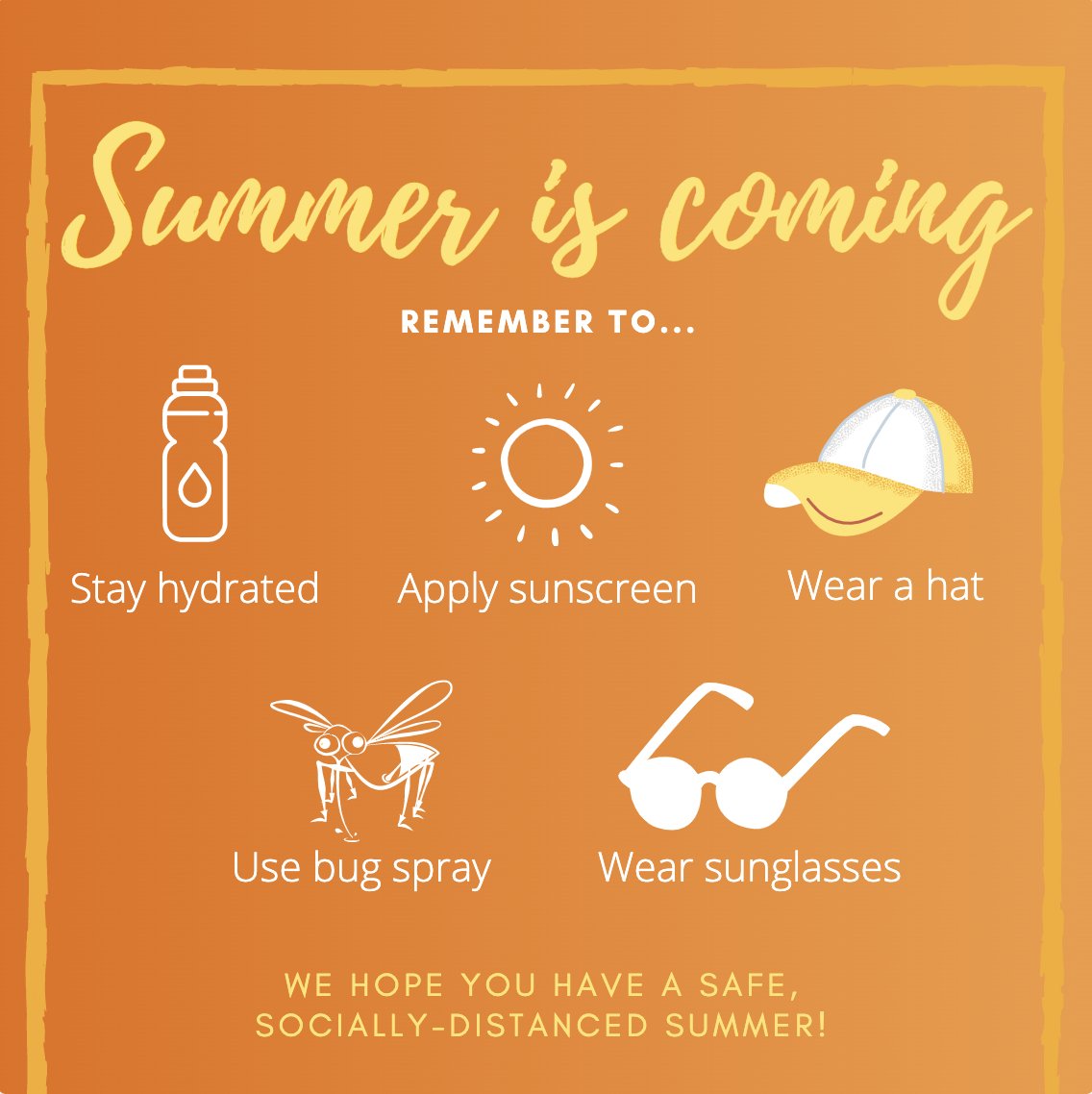 Believe it or not, it is summer. This may not be the summer you expected, but it is still important to stay safe while having some fun. Be sure to stay hydrated and take precautionary measures to protect your skin. @EMRG wishes a safe, happy, and socially-distanced summer! 🌞