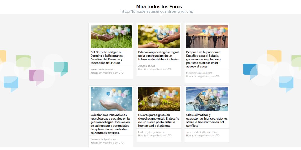 Si te interesa el debate sobre el #agua #medioambiente #desarrollosustentable te invitamos a conocer nuestros próximos foros virtuales. 💧 Convocan a expertos y referentes globales. 🌎🤳Podés reservar tu lugar en forosdelagua.encuentromundi.org