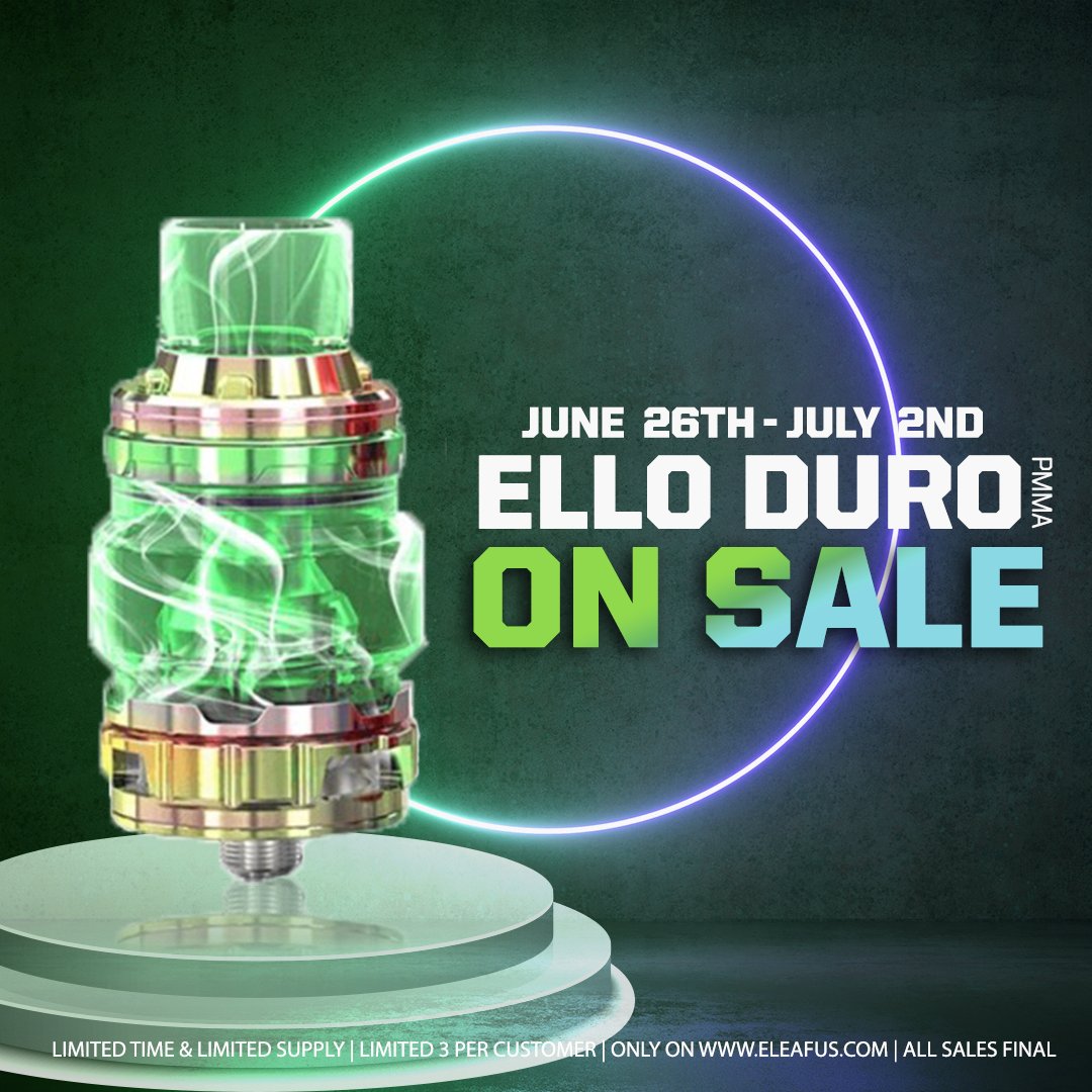 EleafUS's tweet image. DOUBLE DEAL FLASH SALE STARTS TODAY!
Get the ELLO Duro PMMA &amp;amp; iStick Mix mod for a discounted price today! This is a limited time and limited supply sale that you don't want to wait out on.
eleafus.com/sale.html