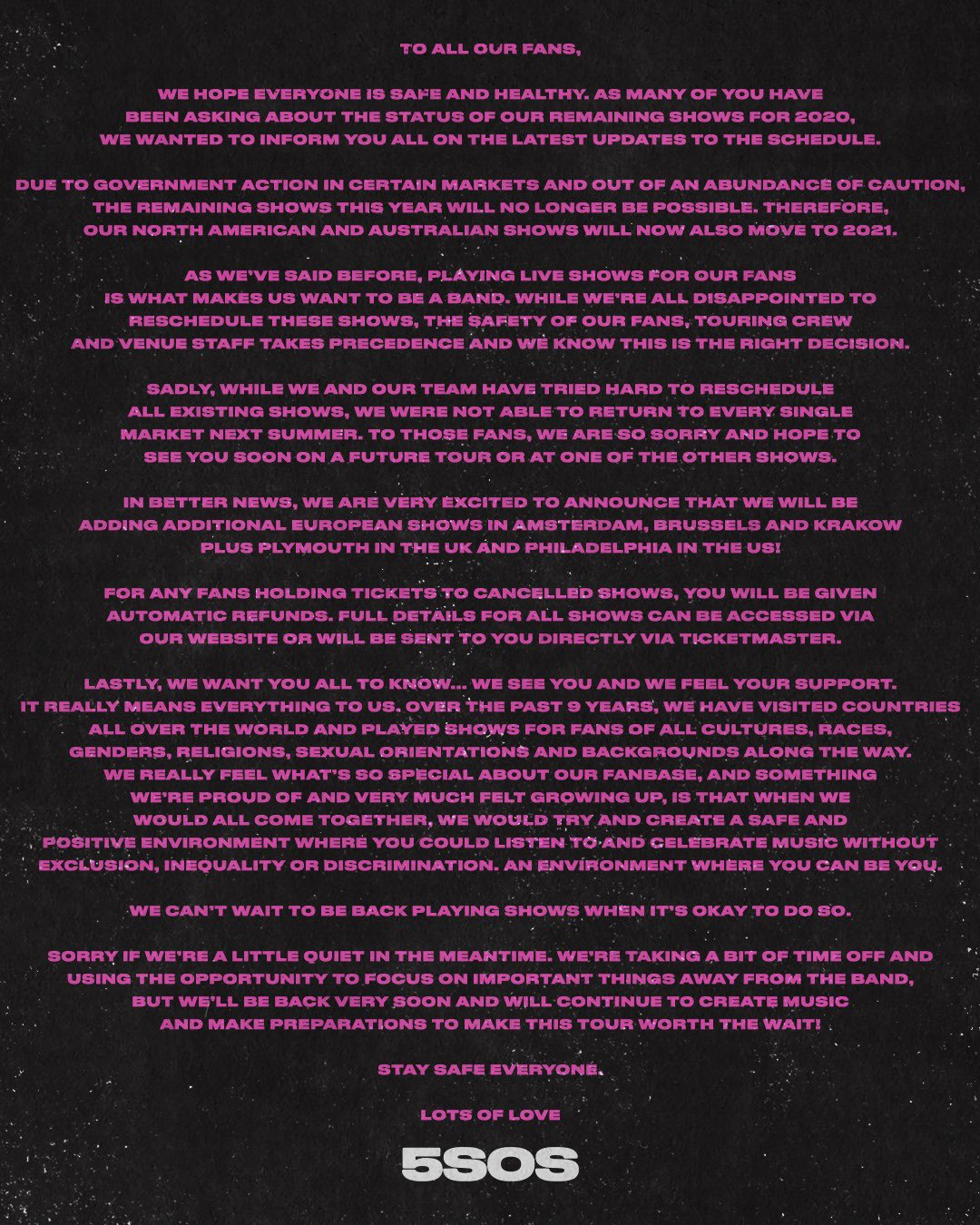 5 Seconds of Summer on Twitter: "NORTH AMERICA & AUSTRALIA TOUR UPDATE // ADDITIONAL SHOWS ADDED IN THE US, UK AND EUROPE // NEW PHILADELPHIA ON TOMORROW // ADDED UK