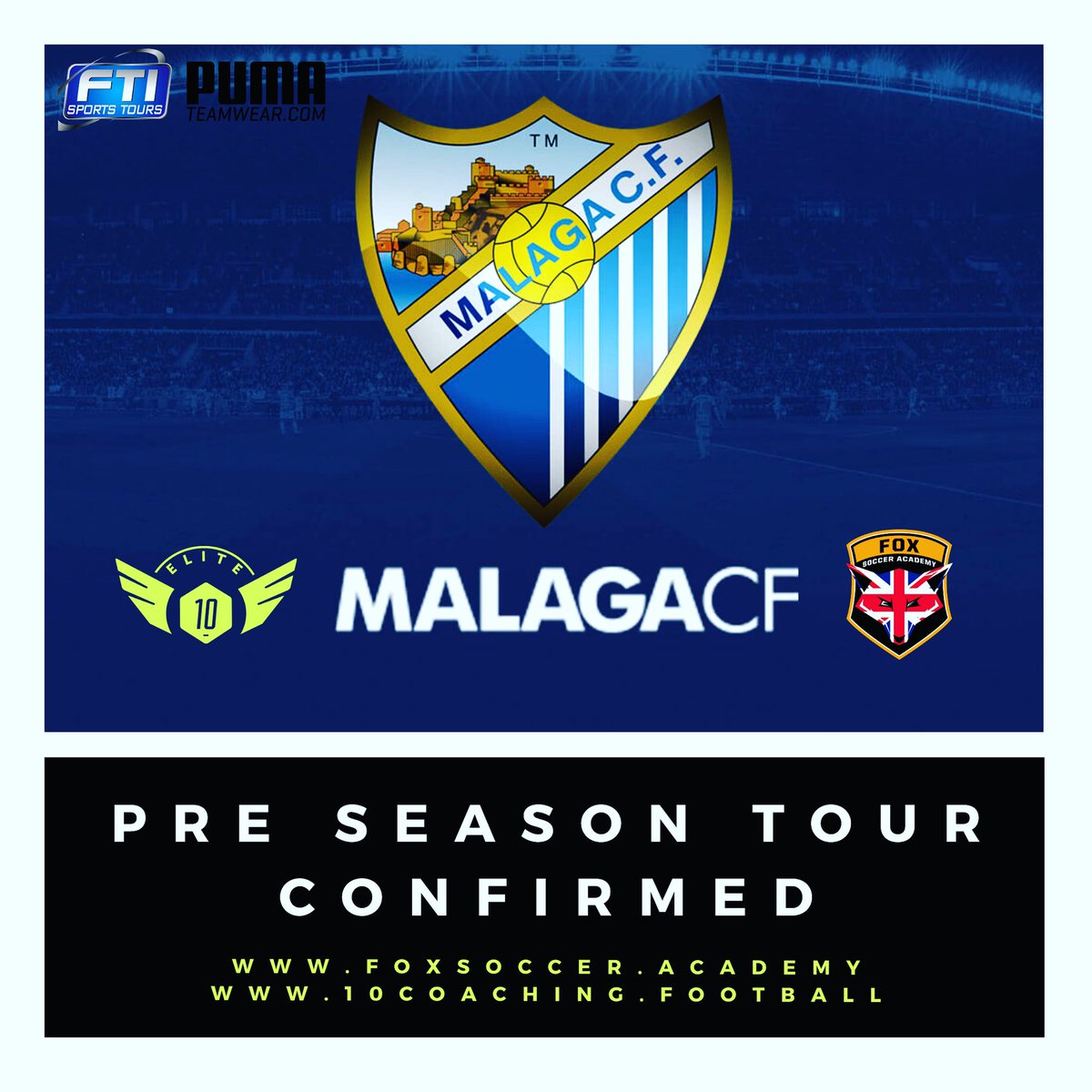 10Coaching (@10_coaching) on Twitter photo We are delighted to confirm that we will travel to Malaga as part of our pre season. 98 players and 8 staff will make the trip to Spain to participate in a warm weather camp, in house tournament and showcase game Vs Malaga CF. Thank you to <a href="/FTI_SportsTours/">FTI Sports Tours</a> for your help We are delighted to confirm that we will travel to Malaga as part of our pre season. 98 players and 8 staff will make the trip to Spain to participate in a warm weather camp, in house tournament and showcase game Vs Malaga CF. Thank you to <a href="/FTI_SportsTours/">FTI Sports Tours</a> for your help