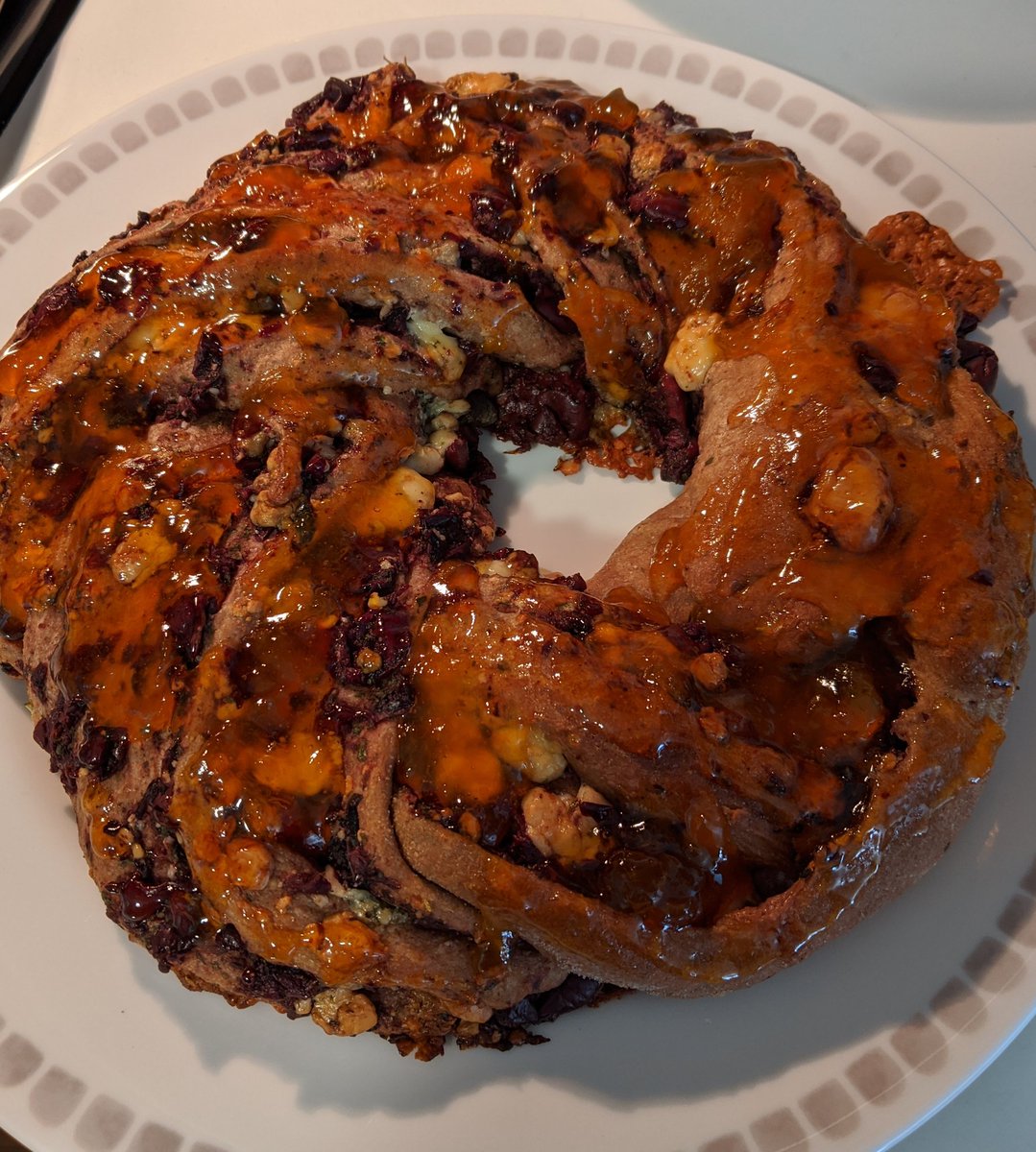 Sam_n_Ike's tweet photo. This pain in the A "royal crown bread" from Nadya Hussain's "Time To Eat" show took way too long to do, but is loaded with flavor. (Olive tapanade/blue cheese/apricot jam.) Anybody have a cheat for yeasted bread so I can feasibly see myself making this again? https://t.co/57x4VSeGx1