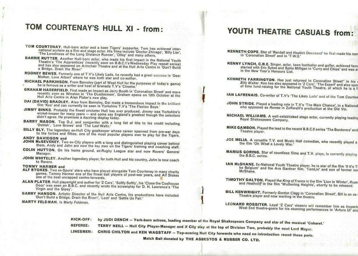 TigersEarly's tweet photo. Some names in this game- anyone attend ?  Did Leonard Rossiter play? https://t.co/DpTdFqrcte