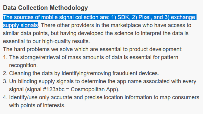 Most likely, they do not gather it themselves, but buy it from other firms.According to their Adobe profile, they obtain data via spyware embedded in apps and via 'exchange supply signals'. The latter refers to data harvesting from 'real-time bidding' in behavioral advertising.