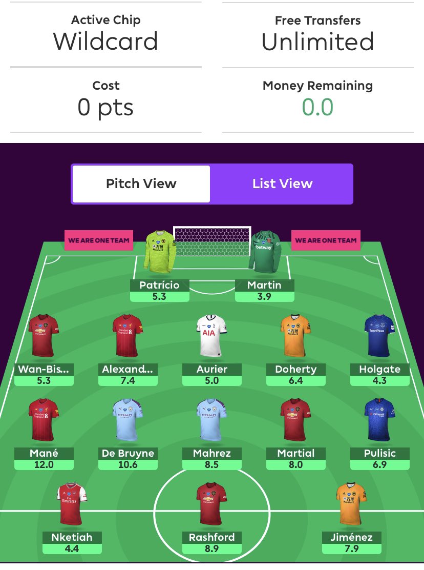 ** NEW WILDCARD TEAM **Current rank: 110KSeasons played: this is my 2ndTarget at start of season: Top 100KNew Targeted rank: 25K to 50KWish me luck  #FPL