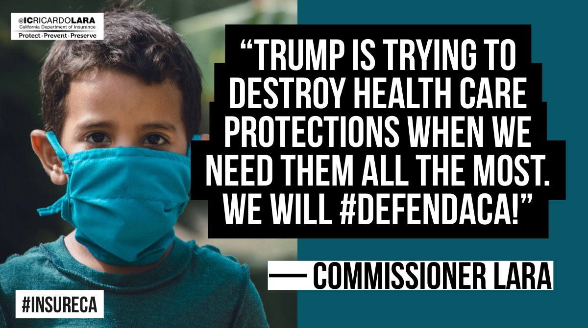 CDInews's tweet photo. Insurance Commissioner @ICRicardoLara released a statement after the Trump Administration filed a brief with the Supreme Court to destroy the Affordable Care Act.
Read full statement here: https://t.co/lZ5gkBYPtv
#ACA #DefendACA #ProtectACA https://t.co/7tIrdL982E