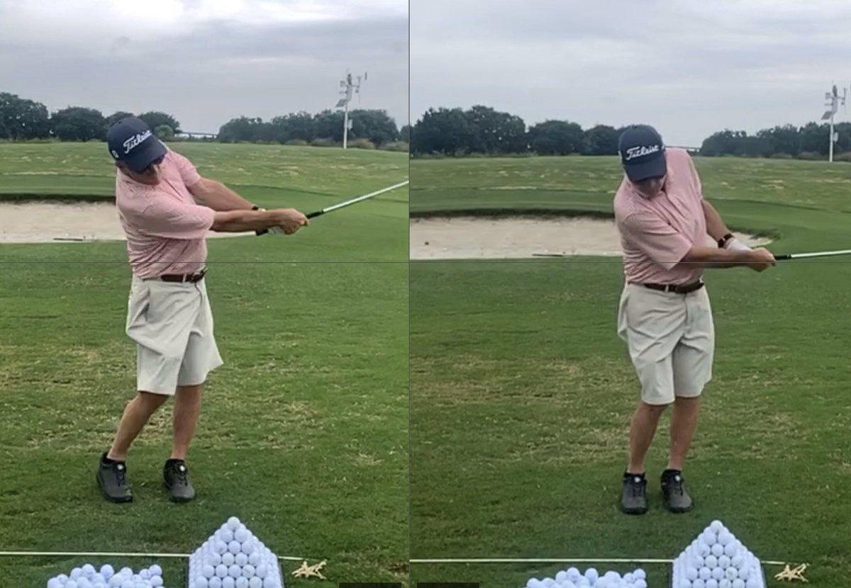AndrewRiceGolf's tweet photo. Before on right. Sometimes you work on moving the body better so the arms can maintain structure. On this occasion we focused on the arm structure and the body rotated much better. So important for all shots, but especially for pitching. #wedgery #wedgeproject #andrewricegolf https://t.co/QhvptU5nFu