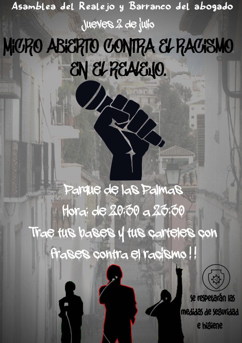 asamblea18009's tweet photo. 🎤 Os invitamos el próximo jueves 2 julio a participar del 'Micro abierto contra el racismo' en el parque de las Palmas. 
🔊 Trae tus bases, tus carteles y difunde a tus amigxs!
✊ Os esperamos! https://t.co/iNPIAQPcjx