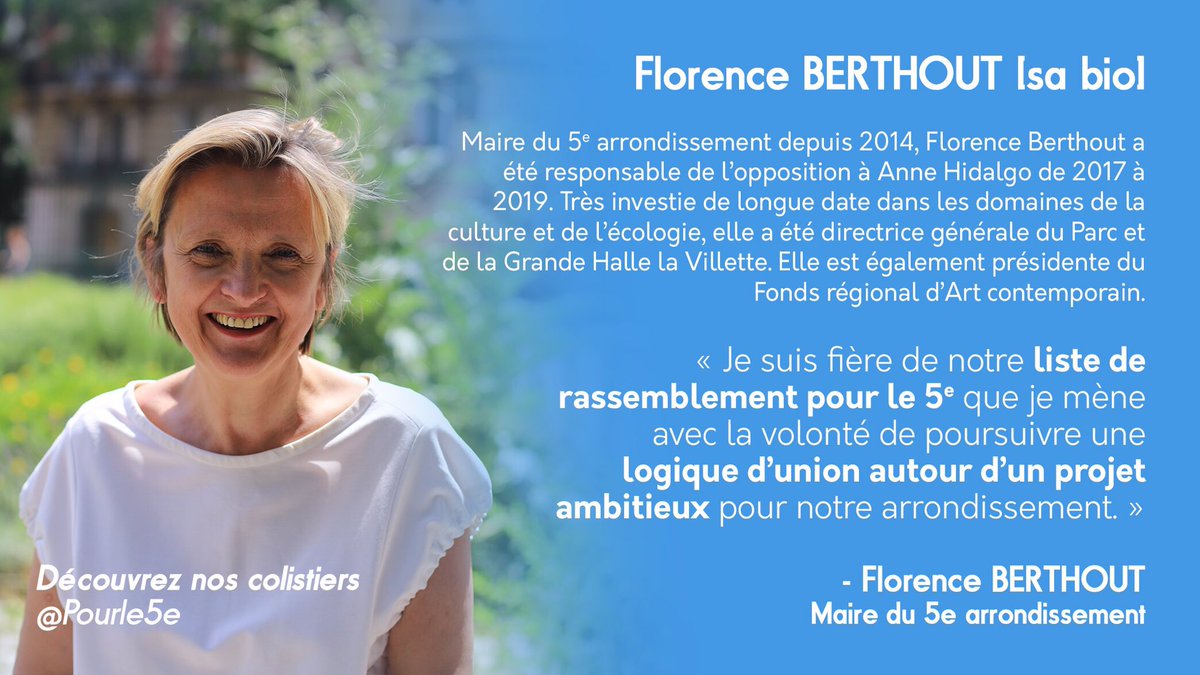 FBerthout's tweet photo. Dimanche je présente à vos suffrage une liste d’union dont chaque membre a le désir profond de servir le 5e et ses habitants. 

Fière du bilan qui est celui de mon équipe depuis 2014 et fière du projet que nous portons collectivement, avec nos sensibilités. 

Ce sera notre force! https://t.co/LOb4s9skx4
