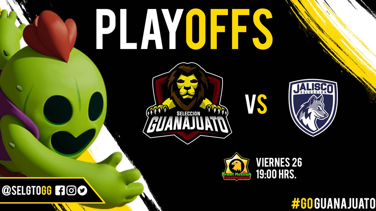 #GtoBS

El camino no ha sido fácil, pero esta noche nos toca dar todo, playoffs de la <a href="/BrawlMC_GG/">Brawl Mexican Championship</a>, hoy más que nunca, necesitamos de su apoyo. 🦁🔥

🆚 <a href="/SelJaliscoCR/">Jalisco 🐺</a>
⏰ 19:00 hrs. 
📺 <a href="/ZaxterAlexYT/">Alejandro Narváez🐰</a>

¡Venga muchachos! 🦁🔥

#GoGuanajuato