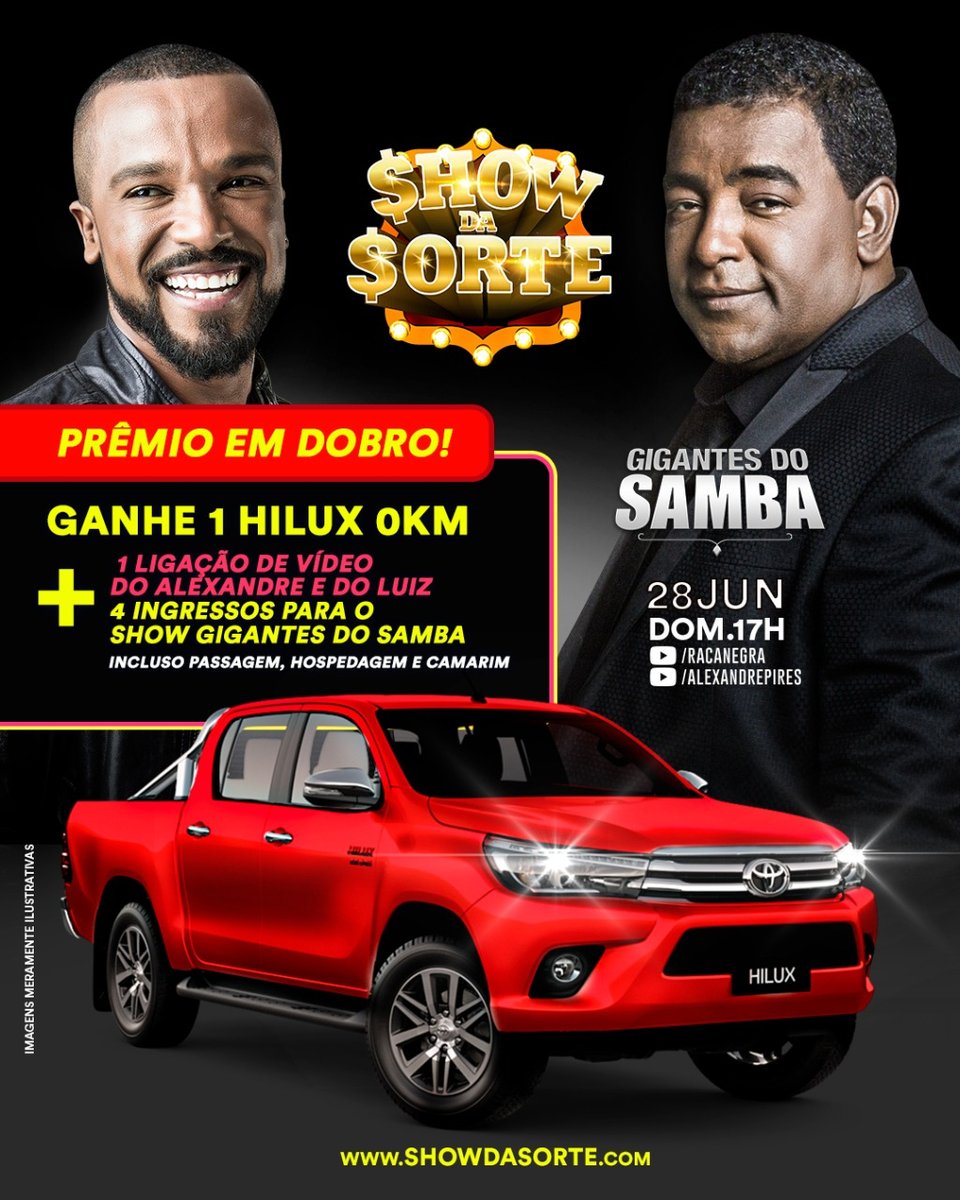 Quer mais 1 motivo pra concorrer? O ganhador vai receber 1 ligação do <a href="/alexandrepires/">Alexandre Pires</a> e do <a href="/luizcarlos/">LC</a>, e vai ganhar ingressos para o show dos Gigantes em qualquer lugar do país, com mais 3 convidados que terão direito a camarim, passagem e hosp! Adquira já! 🍀