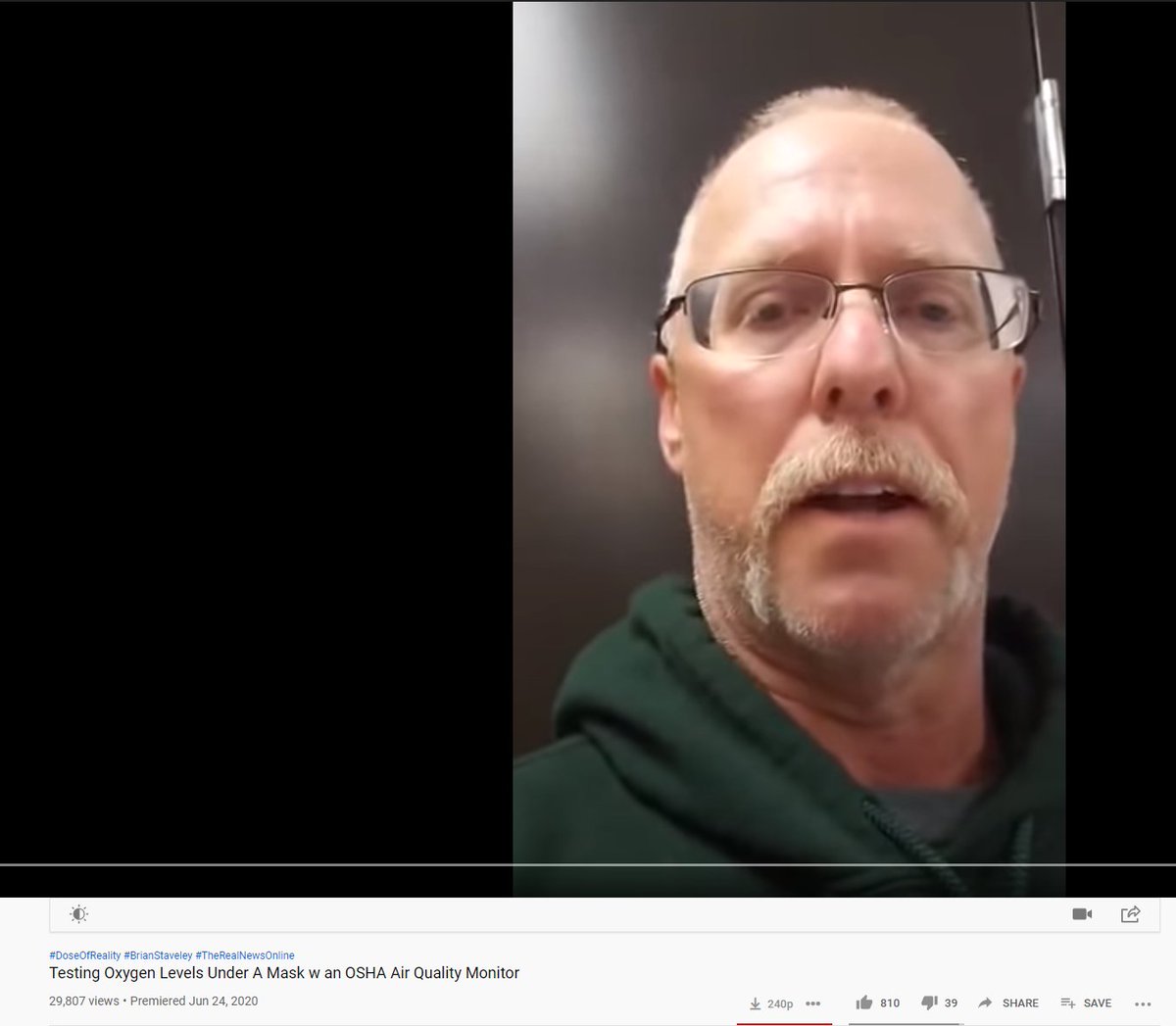 2/ One of the key elements of disinformation is this YouTube video circulating on various channels, where the man is performing an OSHA oxygen level test while wearing a face mask. Facebook has already labelled this video as false on it's platform.