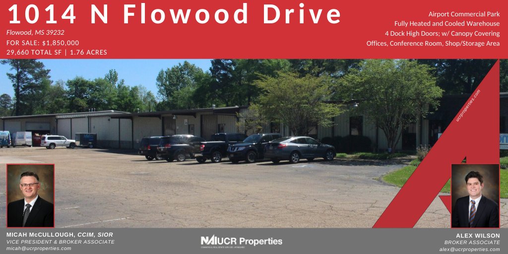 NAI UCR Properties (@ucrproperties) on Twitter photo #FeatureFriday Listing – 29,660 Total SF - 1.76 Acres – 1014 N Flowood Drive, Flowood, MS #Industrial Property - Contact a #NAIUCRProperties team member for more info. <a href="/MicahMcCullough/">Micah McCullough</a> #commercialrealestate #commercialbrokers #CRE
📞 601 981 6800 💻 ucrproperties.com #FeatureFriday Listing – 29,660 Total SF - 1.76 Acres – 1014 N Flowood Drive, Flowood, MS #Industrial Property - Contact a #NAIUCRProperties team member for more info. <a href="/MicahMcCullough/">Micah McCullough</a> #commercialrealestate #commercialbrokers #CRE
📞 601 981 6800 💻 ucrproperties.com