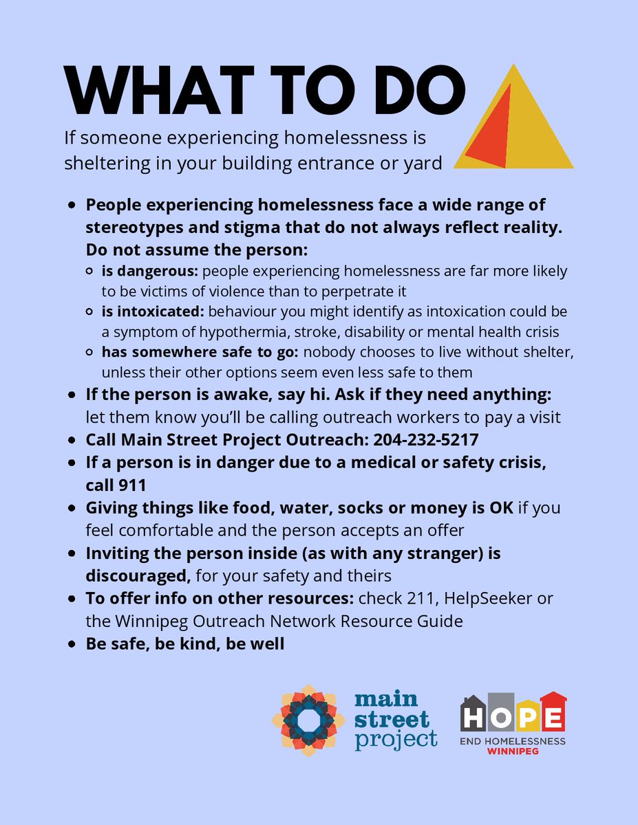 willowplace1's tweet photo. Great info from Main St. Project and End Homelessness Winnipeg - many of us want to help but are unsure how to do so! Please share; thank you :)
#winnipeg #inthistogether #homelessness #mainstreetproject https://t.co/hyDxTVBgM4