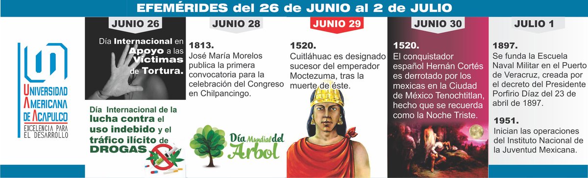 UAmericanaAca's tweet photo. Les compartimos las celebraciones de las fechas tradicionales, conmemorativas y/o culturales de mayor importancia para nuestra #comunidadamericana del 26 de junio al 1 de julio. #FelizFinDeSemana https://t.co/WBhdr50M2S