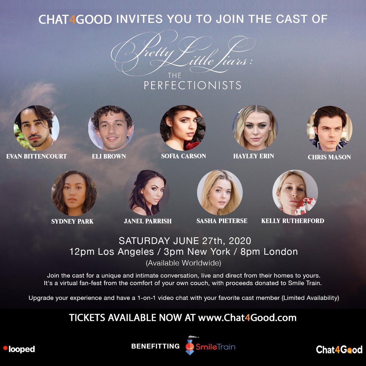PLLTPBRASIL's tweet image. O elenco de The Perfectionists se reunirá em uma live beneficente amanhã, dia 27, às 16h (horário de Brasília). O valor arrecadado com os ingressos da live será usado para ajudar a Smile Train. #PLLThePerfectionists