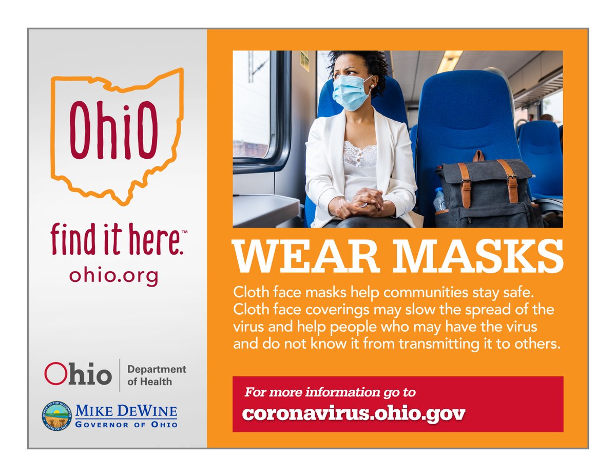 GovMikeDeWine's tweet photo. Do your part to #SlowTheSpread ➡ Wear face masks in public.

#InThisTogetherOhio #StaySafeOhio #ResponsibleRestartOhio #OhioFindItHere https://t.co/ecTWMTz8d1