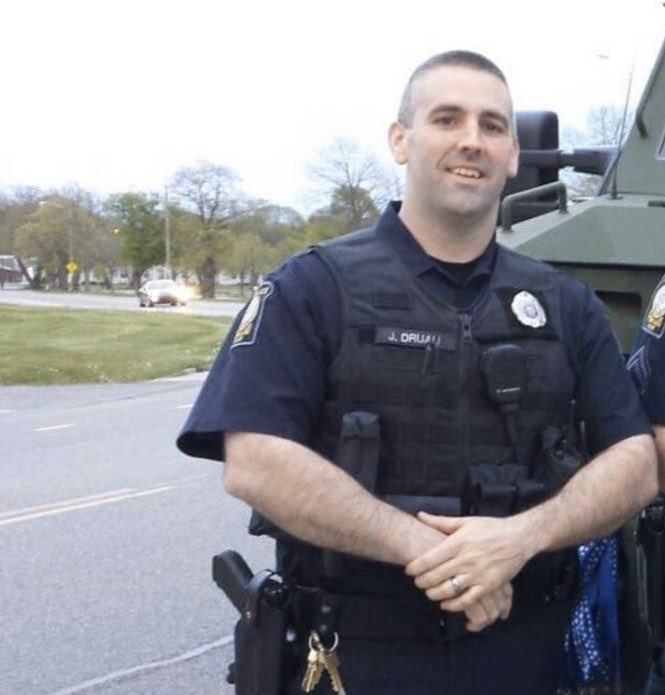 This is officer Jeffery Druan. The world deserves to see how much of a coward he is.He pushed my mother, and put her on a chokehold. He also helped put a sock in her mouth to stop her from screaming. My mother has asthma. The case has been reopened.