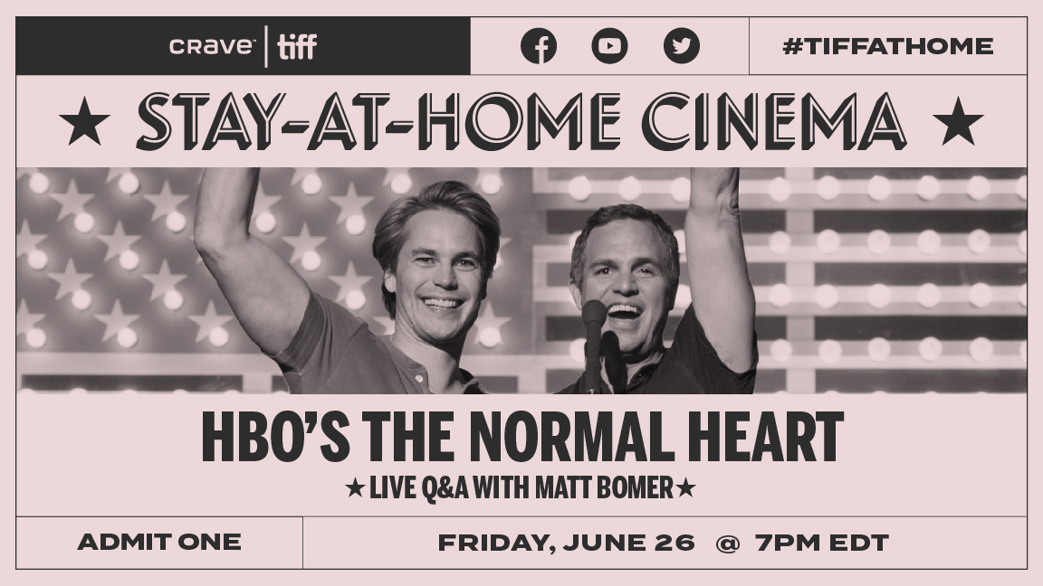 In partnership with  @pridetoronto, actor  @MattBomer joins Stay-At-Home Cinema tonight to revisit his breathtaking work in THE NORMAL HEART. 7pm EDT — Q&A7:30pm EDT — Head to  @CraveCanada to stream THE NORMAL HEART and tweet along with  #TIFFAtHome.  #CravexTIFF